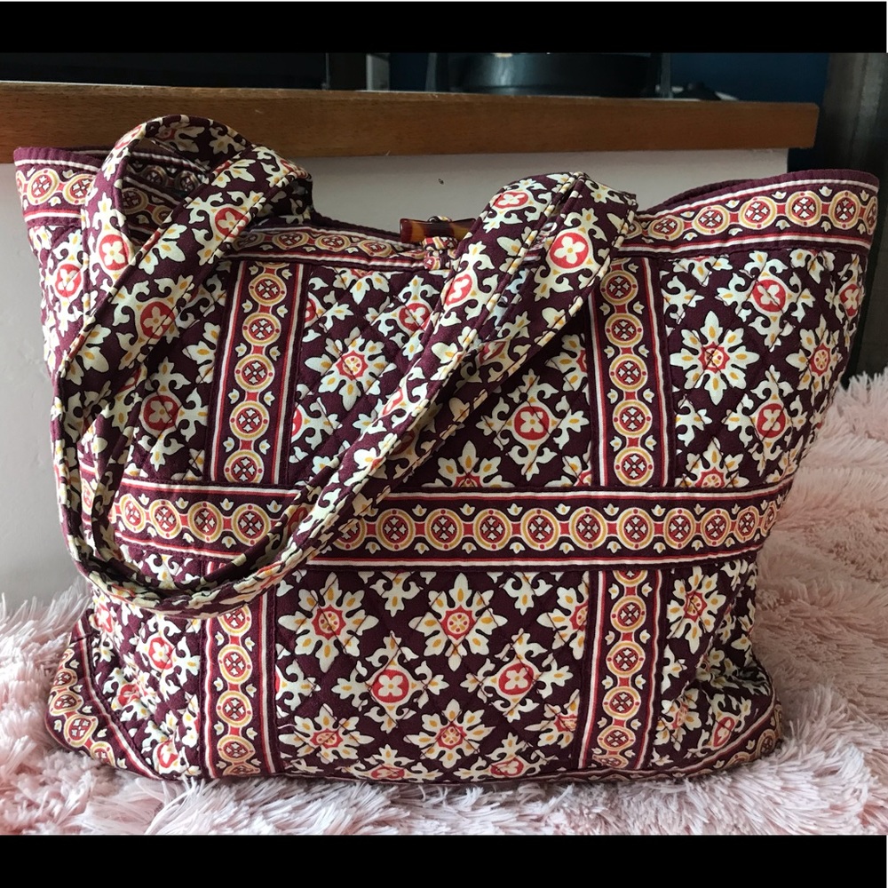 Vera Bradley Maroon Gold Retired Print Tote Bag